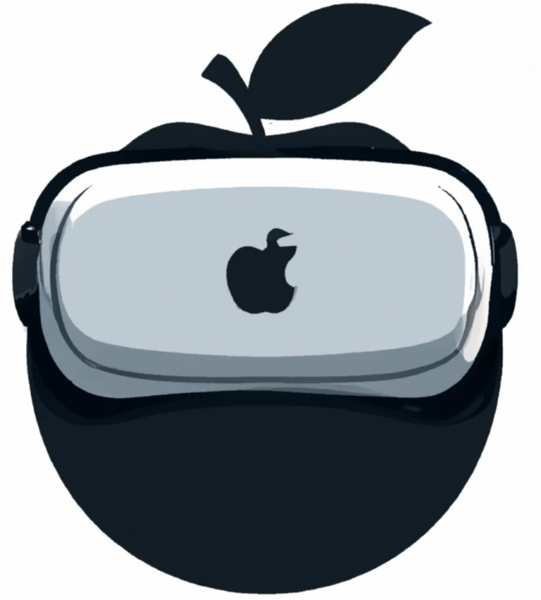 The Apple VR Headset could be a gamechanger; the image is a metaphorical representation of the Apple VR headset, the logo itself wearing a headset